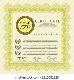 Yellow Certificate. Nice design. Customizable, Easy to edit and change colors. With complex background. 