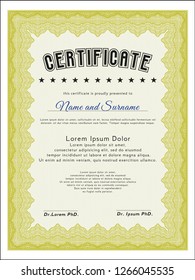 Yellow Certificate. Nice design. Detailed. With complex linear background. 