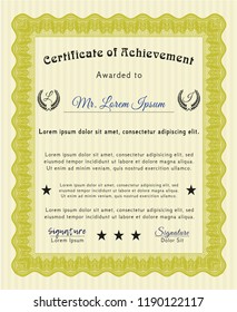 Yellow Certificate. Perfect design. Complex background. Vector illustration. 