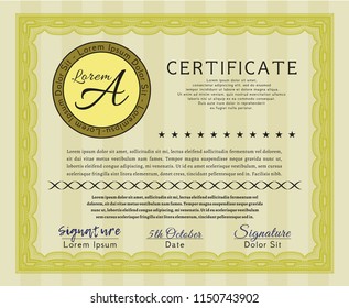 Yellow Certificate. Perfect design. Customizable, Easy to edit and change colors. With great quality guilloche pattern. 