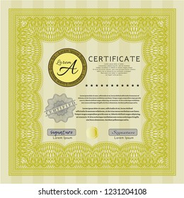 Yellow Certificate. Perfect design. Easy to print. Customizable, Easy to edit and change colors. 
