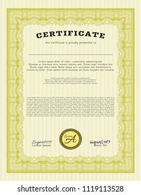 Yellow Certificate. Perfect design. Printer friendly. Detailed. 
