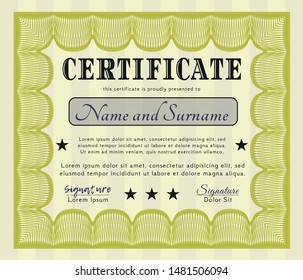 Yellow Certificate. Printer friendly. Beauty design. Detailed. 