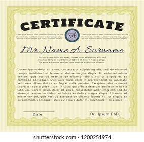 Yellow Certificate. Printer friendly. Customizable, Easy to edit and change colors. Superior design. 
