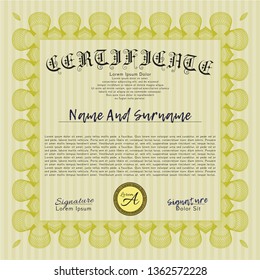 Yellow Certificate. Retro design. With linear background. Detailed. 