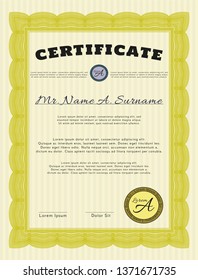 Yellow Certificate. Sophisticated design. Customizable, Easy to edit and change colors. Complex background. 