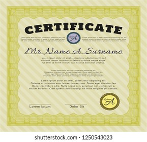Yellow Certificate template. Complex background. Money Pattern design. Customizable, Easy to edit and change colors. 