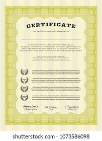 Yellow Certificate template. With complex linear background. Cordial design. Customizable, Easy to edit and change colors. 