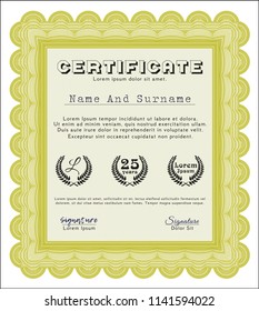 Yellow Certificate template. With complex linear background. Customizable, Easy to edit and change colors. Perfect design. 
