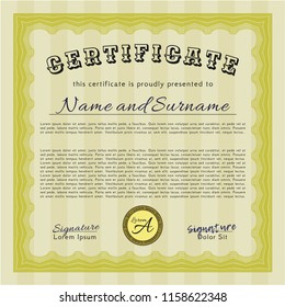 Yellow Certificate template. Customizable, Easy to edit and change colors. With complex background. Superior design. 