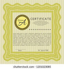 Yellow Certificate template. Customizable, Easy to edit and change colors. With great quality guilloche pattern. Excellent design. 