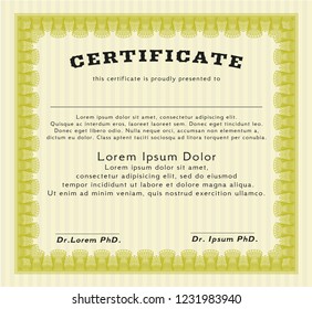 Yellow Certificate template. Customizable, Easy to edit and change colors. With complex background. Retro design. 