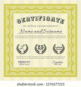 Yellow Certificate template. Customizable, Easy to edit and change colors. With background. Good design. 