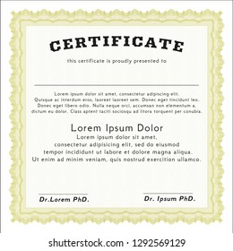 Yellow Certificate template. Detailed. With linear background. Retro design. 