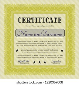 Yellow Certificate template or diploma template. Artistry design. Complex background. Customizable, Easy to edit and change colors. 