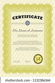 Yellow Certificate template or diploma template. With background. Lovely design. Customizable, Easy to edit and change colors. 