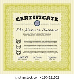 Yellow Certificate template or diploma template. With background. Money Pattern. Vector illustration. 