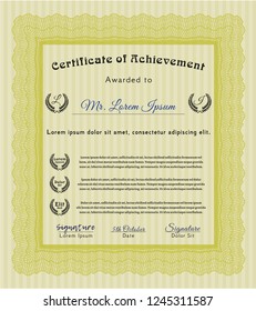 Yellow Certificate template or diploma template. With background. Customizable, Easy to edit and change colors. Money Pattern design. 