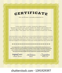 Yellow Certificate template or diploma template. With background. Money style design. Detailed. 
