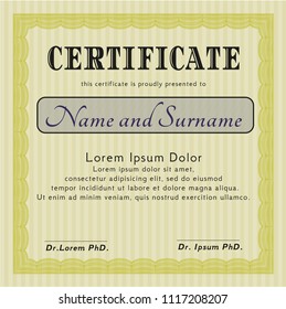 Yellow Certificate template or diploma template. With complex background. Lovely design. Customizable, Easy to edit and change colors. 