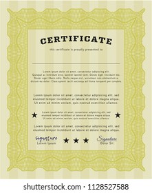 Yellow Certificate template or diploma template. With complex background. Money design. Vector illustration. 