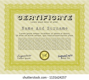 Yellow Certificate template or diploma template. With complex background. Customizable, Easy to edit and change colors. Retro design. 