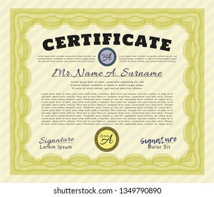 Yellow Certificate template or diploma template. With complex background. Beauty design. Vector illustration. 