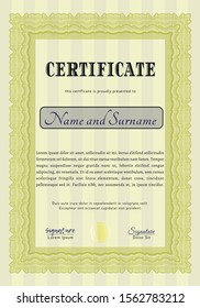 Yellow Certificate template or diploma template. Complex background. Cordial design. Vector illustration. 