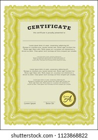 Yellow Certificate template or diploma template. Customizable, Easy to edit and change colors. With quality background. Artistry design. 