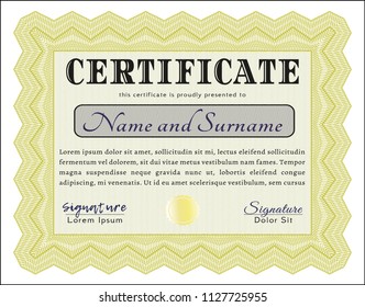 Yellow Certificate template or diploma template. Customizable, Easy to edit and change colors. With linear background. Good design. 