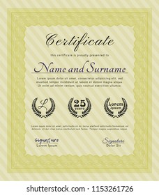 Yellow Certificate template or diploma template. Customizable, Easy to edit and change colors. With quality background. Sophisticated design. 