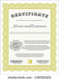 Yellow Certificate template or diploma template. Customizable, Easy to edit and change colors. With complex linear background. Lovely design. 