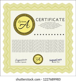 Yellow Certificate template or diploma template. Customizable, Easy to edit and change colors. With background. Beauty design. 