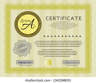 Yellow Certificate template or diploma template. Customizable, Easy to edit and change colors. With background. Beauty design. 
