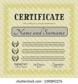 Yellow Certificate template or diploma template. Customizable, Easy to edit and change colors. Complex background. Lovely design. 