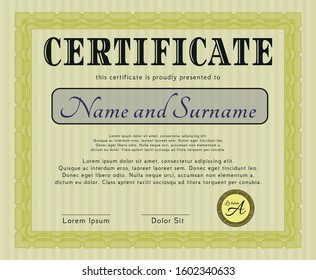 Yellow Certificate Template Diploma Template Customizable Stock Vector ...