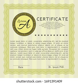 Plantilla de certificado amarillo o plantilla de diploma. Personalizable, Fácil de editar y cambiar de color. Con fondo lineal complejo. Diseño elegante. 