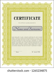 Yellow Certificate template or diploma template. Detailed. Easy to print. Superior design. 