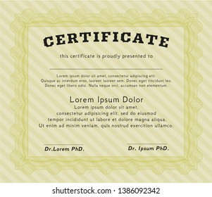 Yellow Certificate template or diploma template. Easy to print. Elegant design. Customizable, Easy to edit and change colors. 