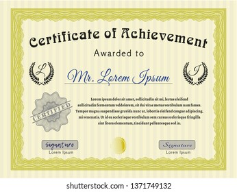 Yellow Certificate template or diploma template. Excellent design. Printer friendly. Vector illustration. 