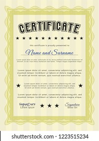 Yellow Certificate template or diploma template. Good design. With complex background. Customizable, Easy to edit and change colors. 