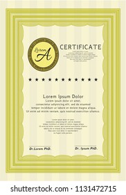 Yellow Certificate template or diploma template. Lovely design. Vector illustration. With quality background. 