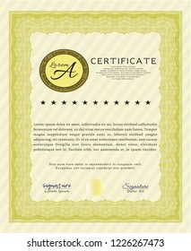 Yellow Certificate template or diploma template. Lovely design. Customizable, Easy to edit and change colors. With background. 