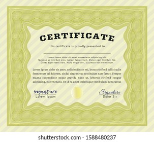 Yellow Certificate template or diploma template. Modern design. Easy to print. Customizable, Easy to edit and change colors. 