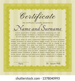 Yellow Certificate template or diploma template. Money Pattern. With quality background. Vector illustration. 