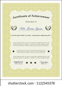 Yellow Certificate template or diploma template. Nice design. Vector illustration. Easy to print. 