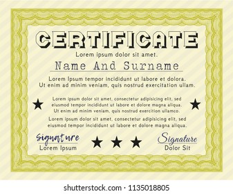 Yellow Certificate template or diploma template. Nice design. With background. Customizable, Easy to edit and change colors. 