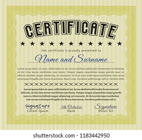 Yellow Certificate template or diploma template. Nice design. Easy to print. Vector illustration. 