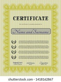 Yellow Certificate template or diploma template. Nice design. With quality background. Vector illustration. 