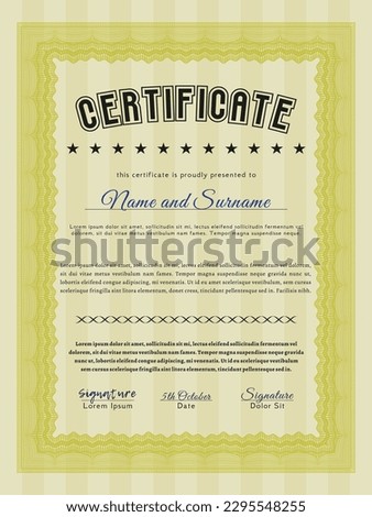 Yellow Certificate template or diploma template.  Nice design.  Complex background.   